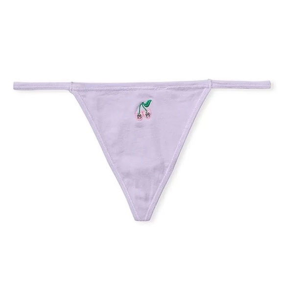 Victoria's Secret PINK Cotton V-String Panty Size Medium Cherry Hearts Valentine - Picture 1 of 9